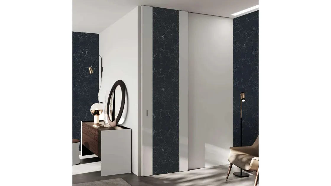 Porta per interni Fusion Madeira Nero Greco con inserto in ceramica di Bertolotto