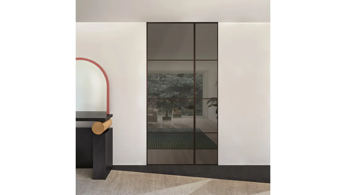 Porta per interni Sherazade Double Swing Plain Plus in vetro e alluminio di Glas Italia